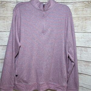 Turtleson Men’s XL Gray Blue Striped 1/4 Zip Long Sleeve Pullover Shirt Logo